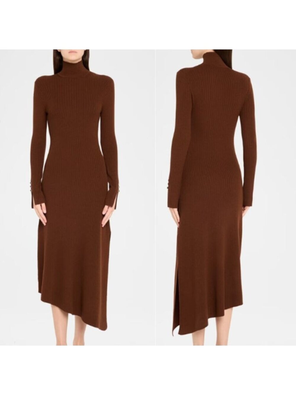 NWT A.L.C. Jette Merino Turtleneck Long Sleeve Midi Dress Brown Size: S